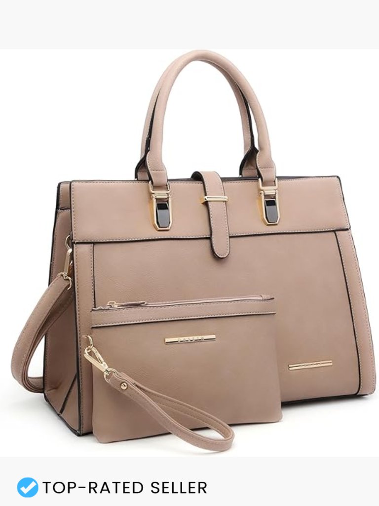 Vegan Leather Satchel Work Bag With Shoulder Strap & Matching Wristlet
